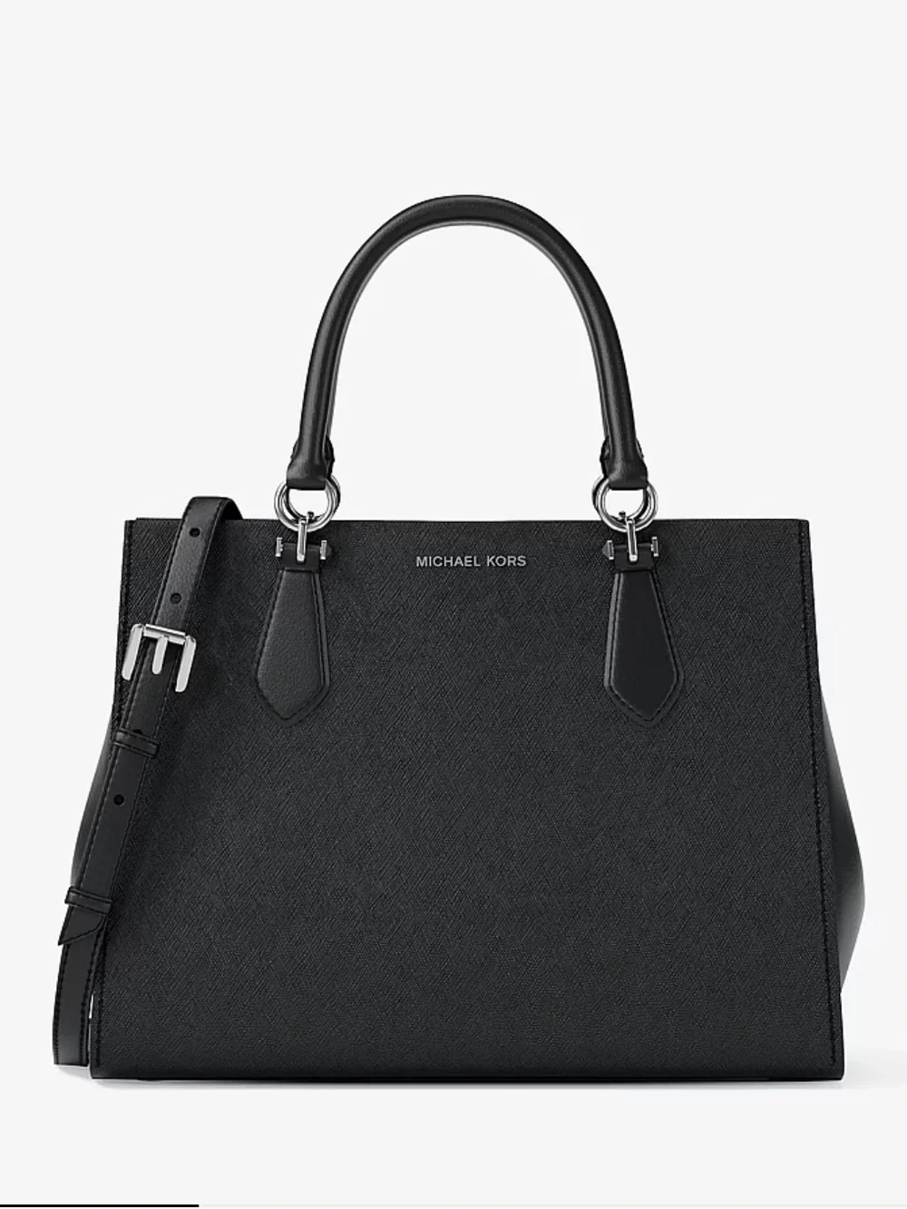 Michael Kors Marilyn Medium Saffiano Leather Satchel Crossbody Bag Black